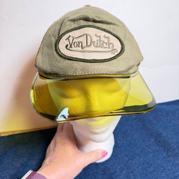 Von Dutch Other - Vintage Von Dutch Sage Green Suede UV400 Clear Visor Trucker Hat Y2K Rare